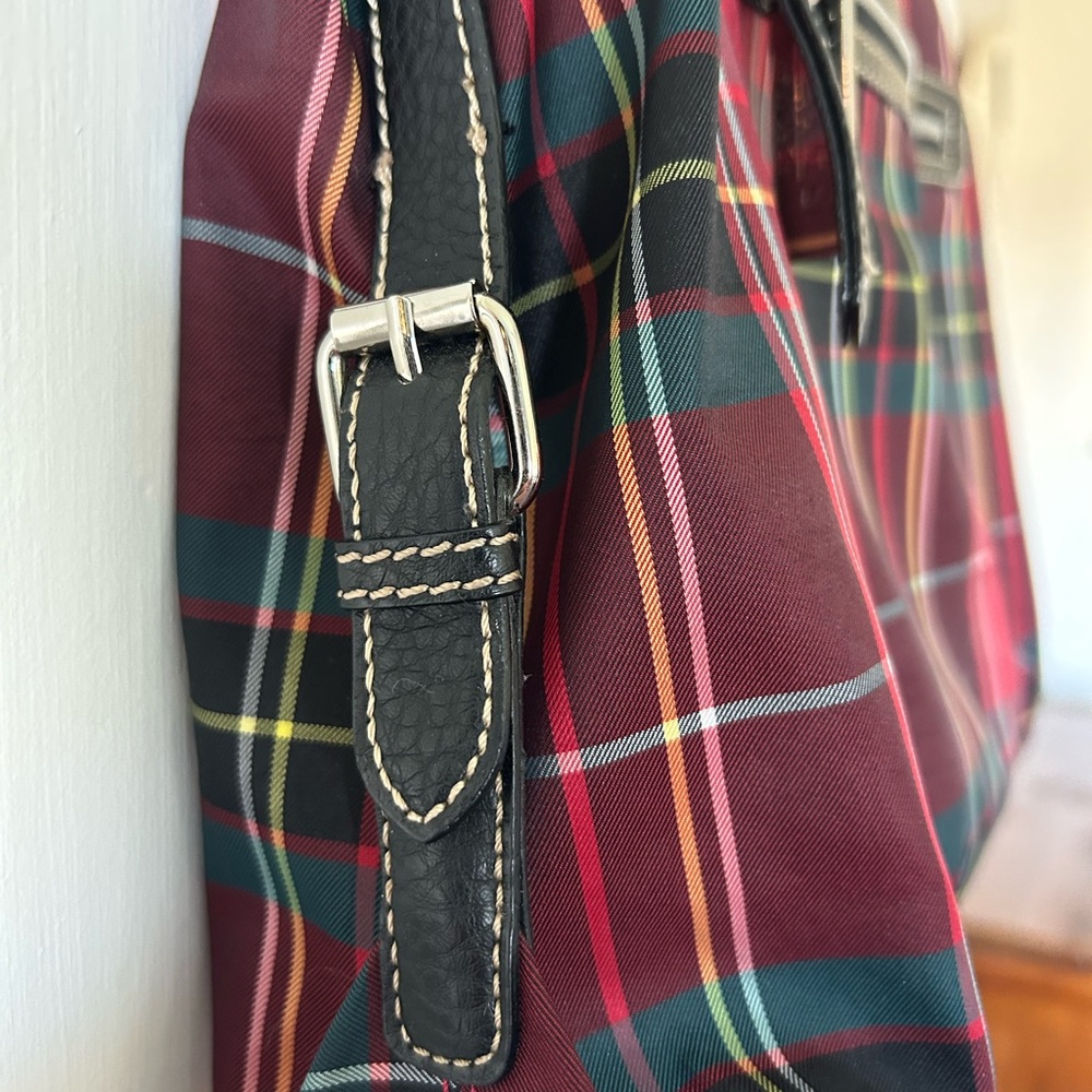 Classic Red Plaid Tote Handbag with Black Trim - Picture 3 of 4